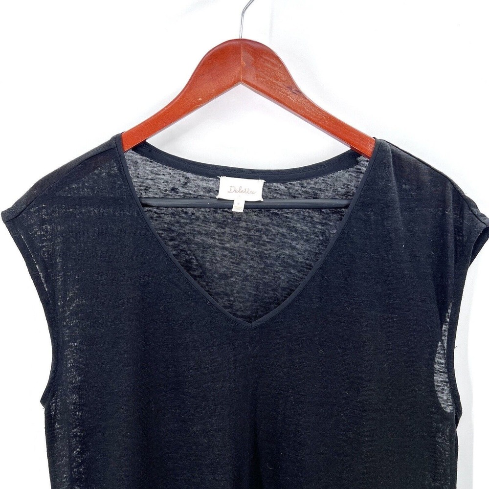 Anthropologie Deletta Black Linen Cap Sleeve Long Tunic Top - Picture 2 of 6